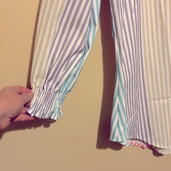 M ChicMe Women Striped Button Down Collar Shirt Casual Long Sleeve Blouse Top - Picture 9 of 17